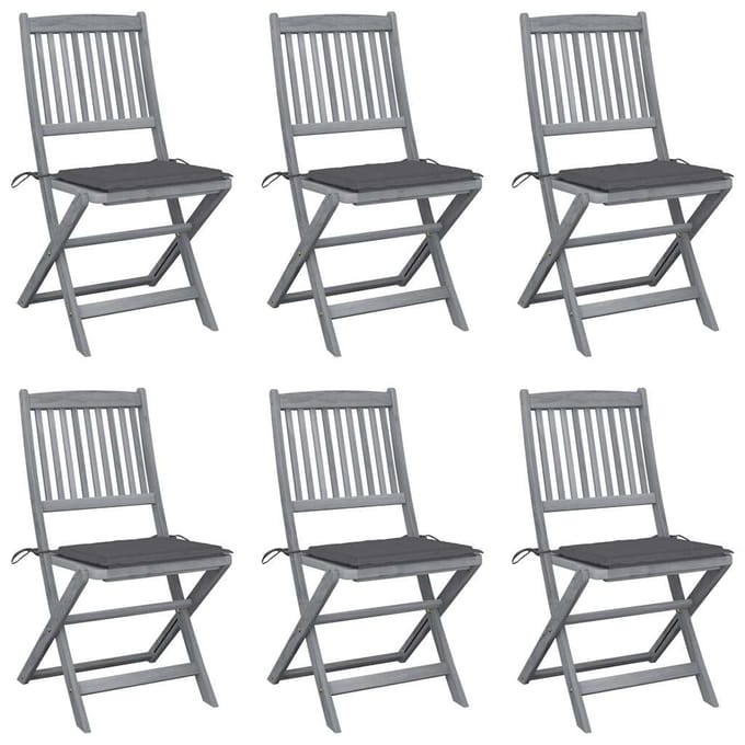 vidaXL - Inklapbare - stoelen - 6 - st - met - kussens - massief - acaciahout