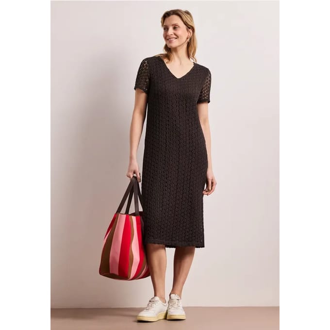 Kanten midi-jurk in effen kleur