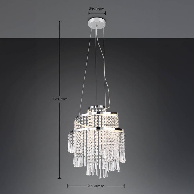 Reality Leuchten Pomp LED hanglamp, Ø 38 cm, chroom, acryl/metaal, CCT