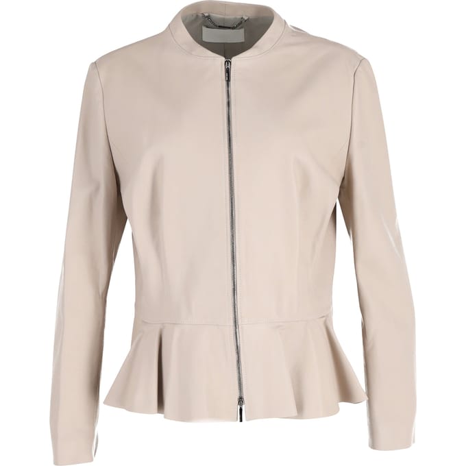 BOSS Rits Peplum Jas in Crème Lamsleer