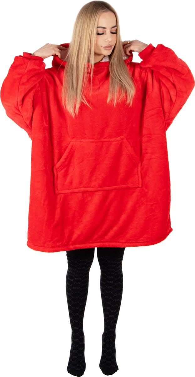 Springos Oversized Fleece Deken/Trui - Oversized Deken - Oversized Trui - Hoodie - Capuchon - Rood