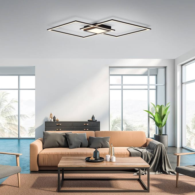 JUST LIGHT. GmbH LED plafondlamp Asmin, CCT, zwart, 106 x 37 cm