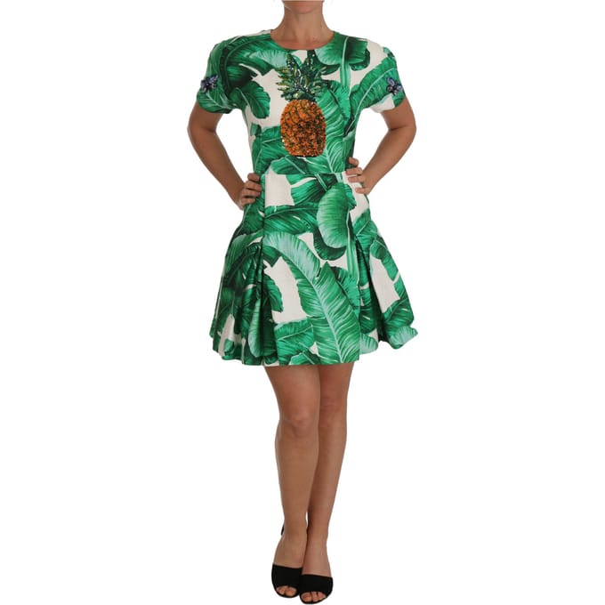 Dolce & Gabbana Vrouwen A-lijn Bananenblad Ananas Kristal Jurk