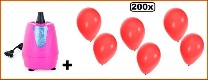 Ballonpomp electrisch roze + 200 ballonnen rood