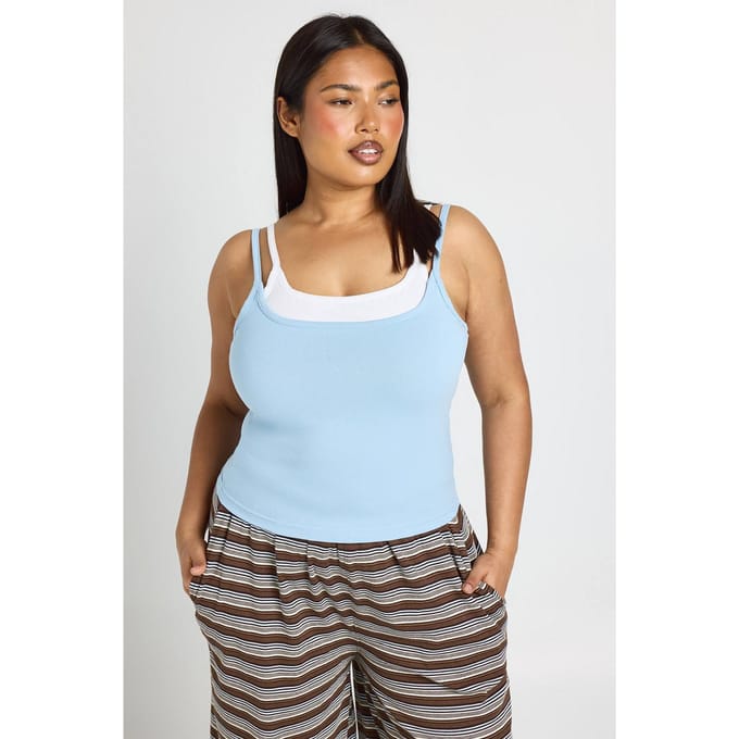 boohoo Dames Plus Dubbellaags Hemdvestje | Blue | Maat: 20