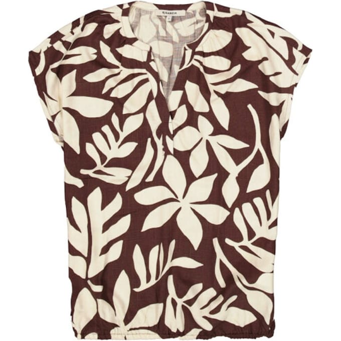 GARCIA Dames Print Blouse Bruin Korte mouw
