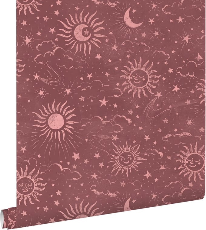 ESTAhome behang sterrenhemel bordeaux rood - 0.53 x 10.05 m - 132083