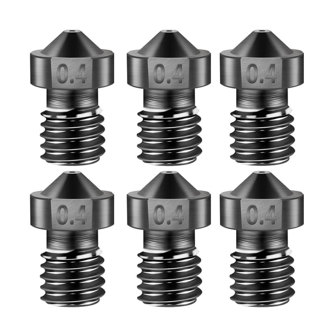 Pièces d'imprimante 3D, buse en acier trempé, 1.75mm 0.4mm, résistante aux hautes températures pour 1.75mm 6pcs black