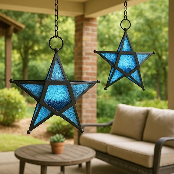 Decoratieve Hangende Ster Kandelaars Blauw Set van 2
