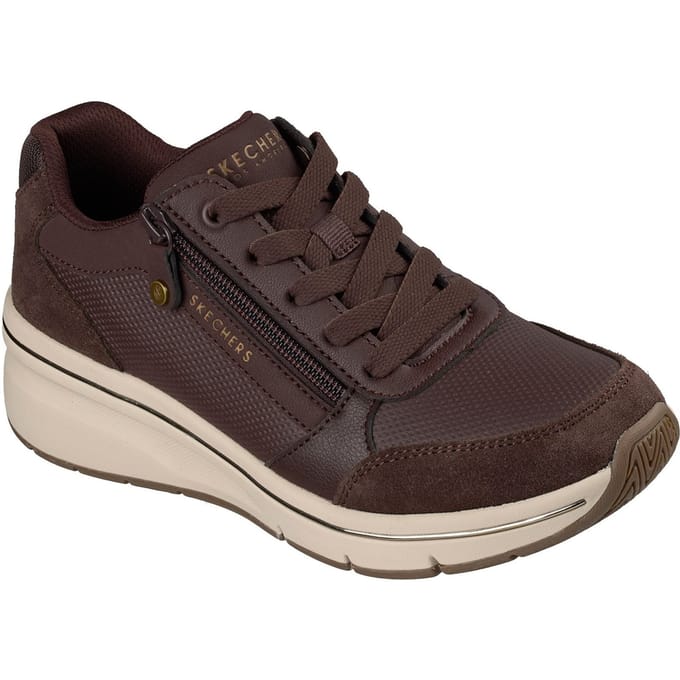 Skechers Billion Flex Luxe Up Leder Dames Chocolade Duraleather/Mesh Sneakers