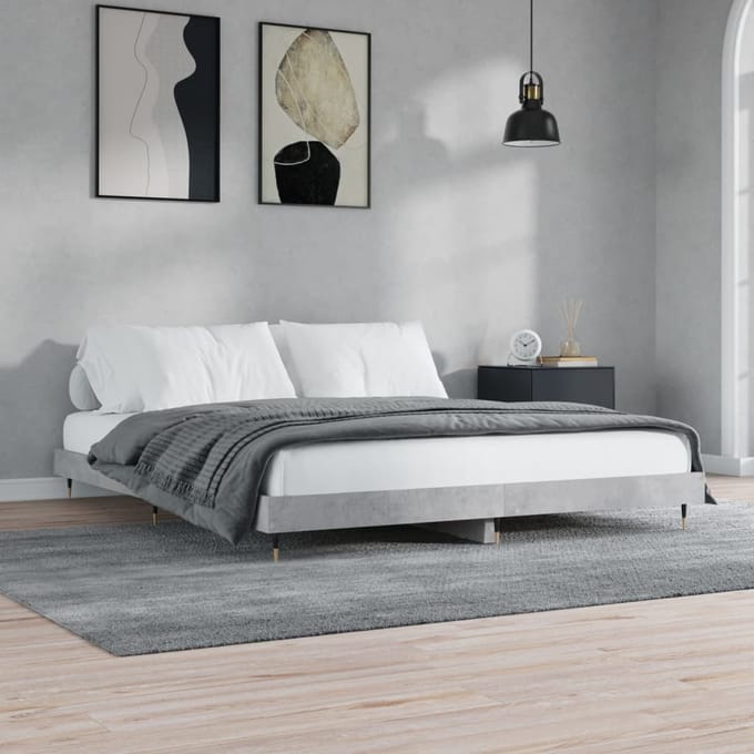 vidaXL - Bedframe - bewerkt - hout - betongrijs - 200x200 - cm