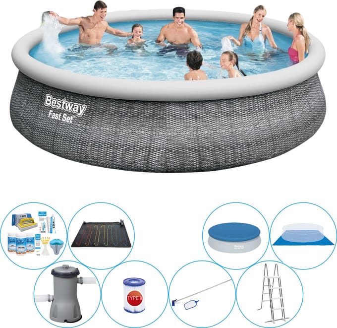 Fast Set Rattan Rond 457x107 cm - Zwembad Met Accessoires
