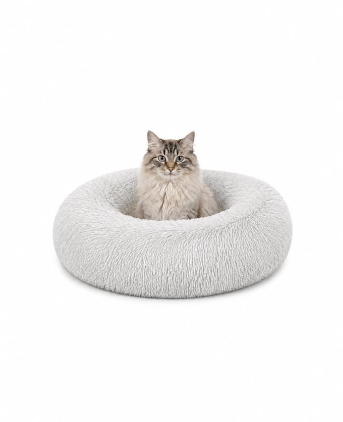 lionto Knuffelbed kat, donutvormig & extra zacht Ø50 cm lichtgrijs