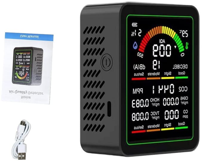 Luchtkwaliteitsmonitor - Luchtmeter CO2 - Binnenklimaat Meten - Kleuren LCD Scherm - 14.1 x 9.8 cm - Zwart