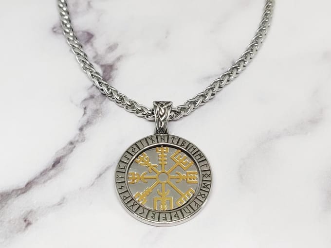 Mei's - Viking Spinning Amulet - ketting heren - runen - RVS zilver/goud - 50 cm