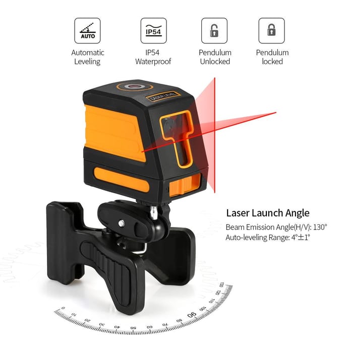 Zelfnivellerende 2-lijns rode laserwaterpas Professionele horizontale en verticale kruislijnnivellering With Bracket oranje