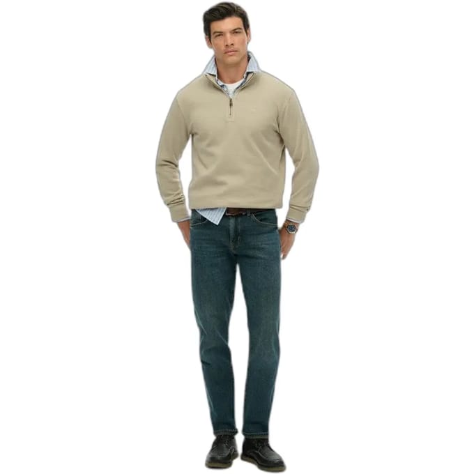 Superdry Geribbelde Trui Met Halve Rits Khaki Grootte: XL