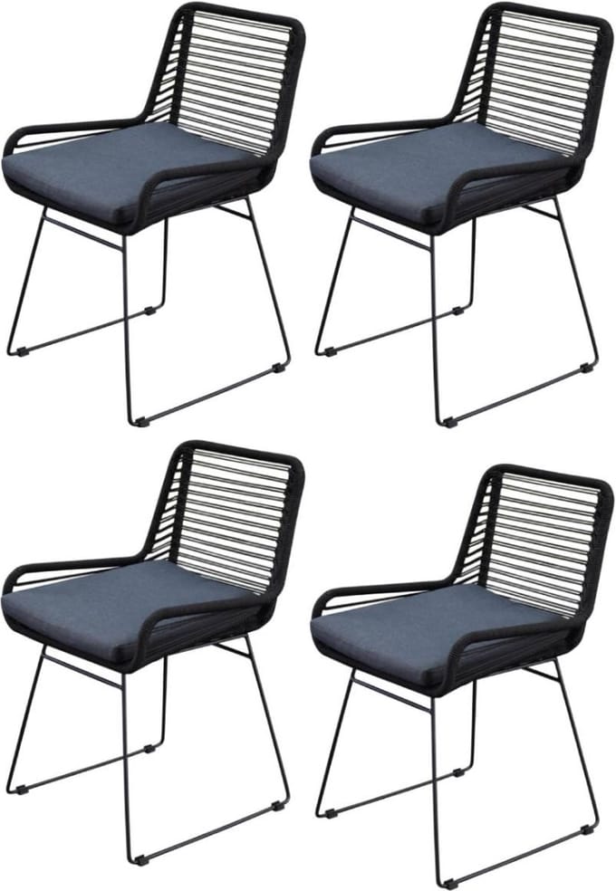 Zenia dining tuinstoel rope zwart set van 4