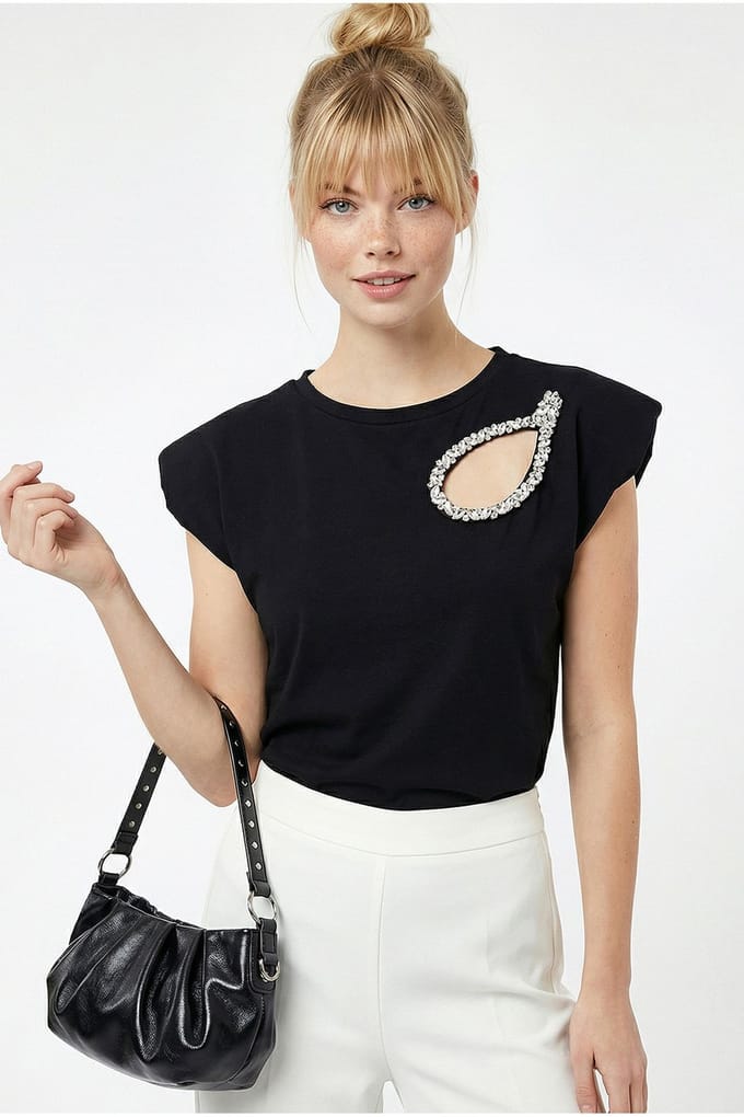 Uitgesneden Ronde Hals T-Shirt