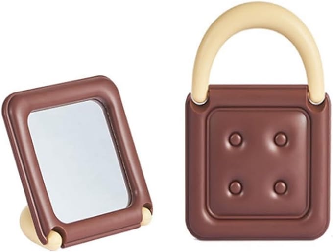 Staande Make-up Spiegel met Opvouwbaar Ontwerp voor Reizen, Draagbaar en Compact in Chocolade Handtasstijl