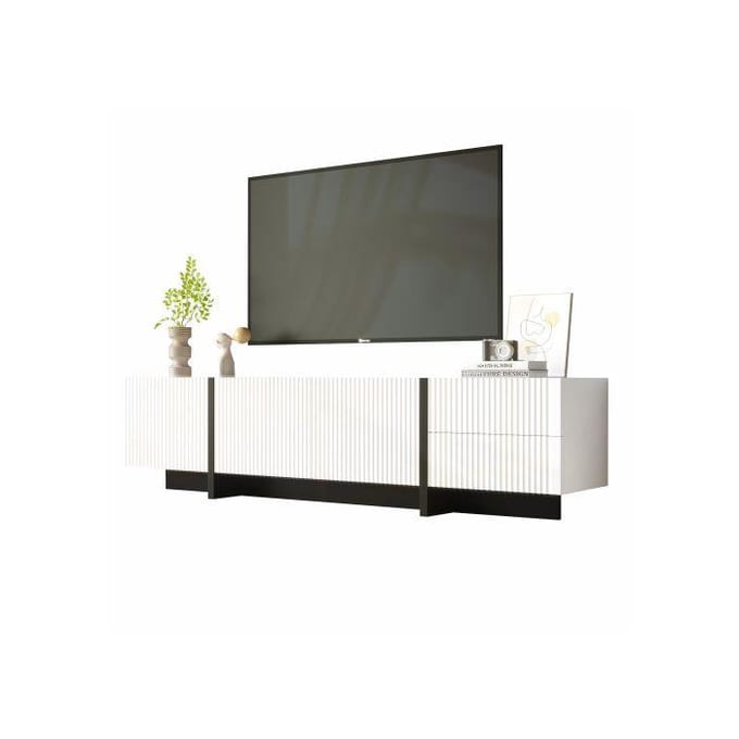 TV-kast - MUVOE - 190 cm - 3 deuren - 2 lades - MDF en spaanplaat wit