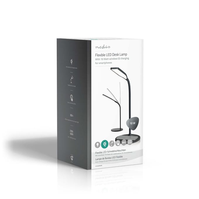 Nedis Bureaulamp met Draadloze Oplader – LED – Touch Dimbaar – Timer – Leeslampje – Zwart