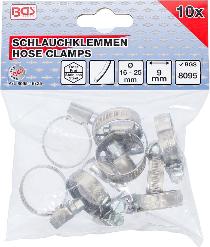 BGS Slangklem roestvrij 16 x 25 mm 10 delig