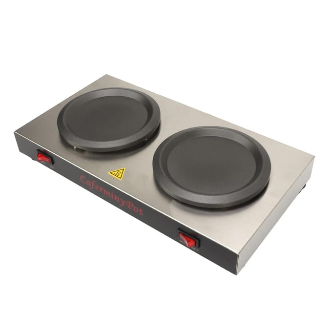 Dubbele Koffiewarmer Commerciële Koffiepotwarmer Dubbele Kookplaat Roestvrij Staal Draagbaar L black