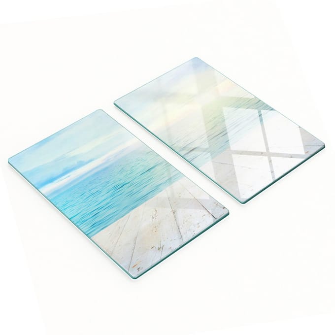 Set van snijplanken van gehard glas met zeemotief, 2x30x52 cm