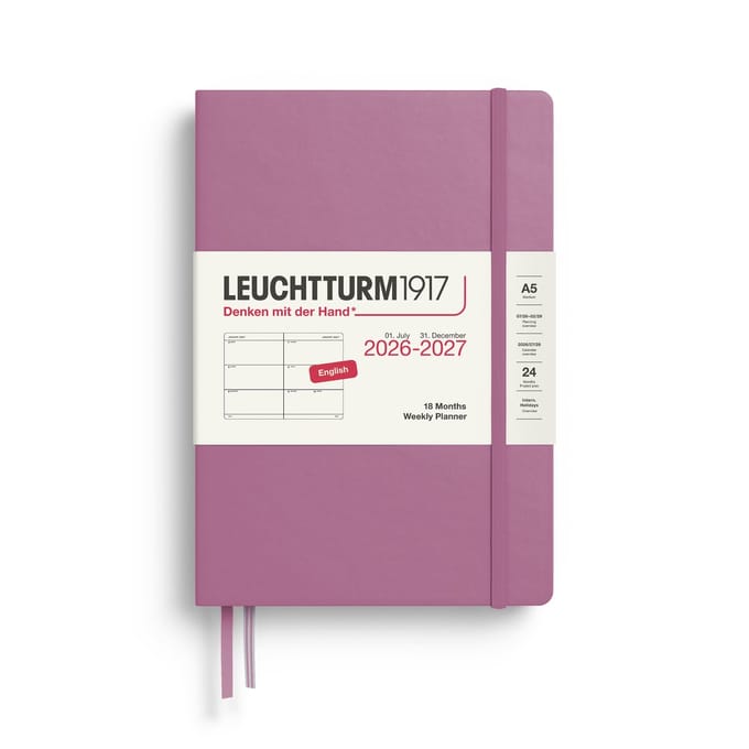 Leuchtturm1917 - Agenda - 18 maanden - 2026/2027 - Weekly Planner - Dusty Rose - Harde kaft - A5 formaat - Medium
