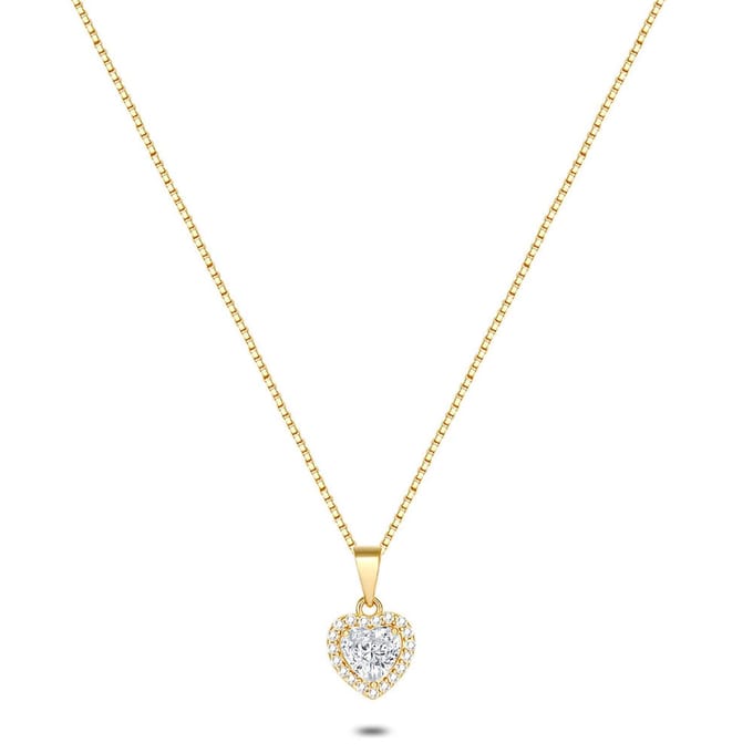 Twice As Nice Halsketting in 18kt verguld zilver, hart, steentjes 40cm+3cm