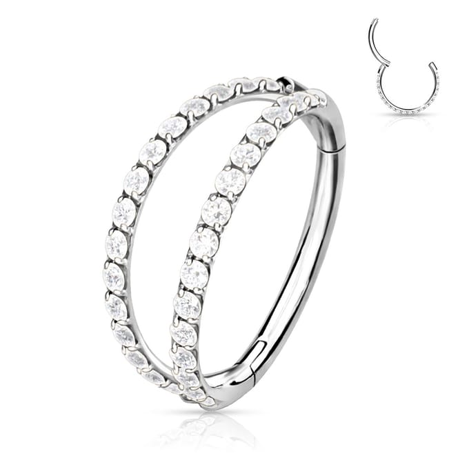 Piercing titanium dubbel rij steentjes clicker 1.2x10 - zilver - LMPiercings