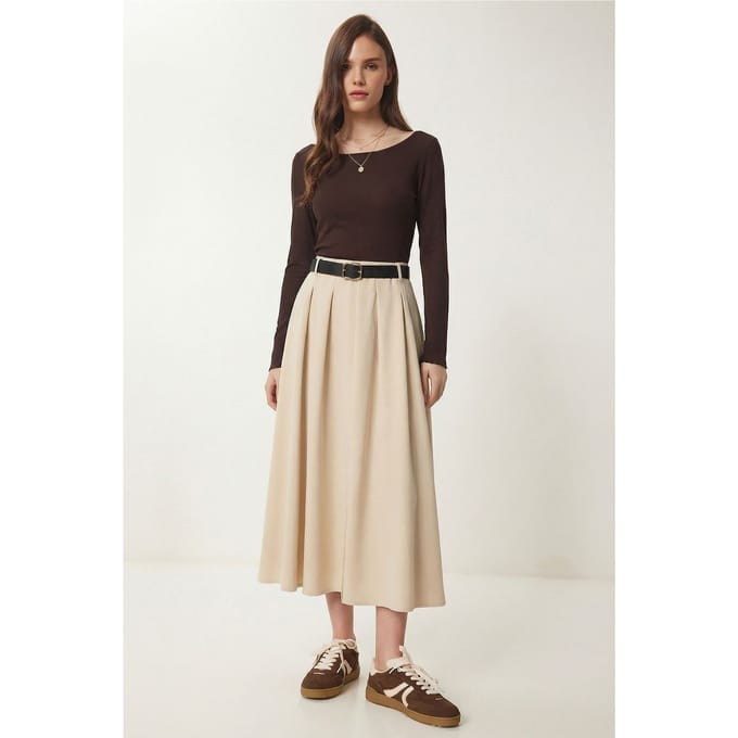 Gestrikte Hoge Taille Midi Rok