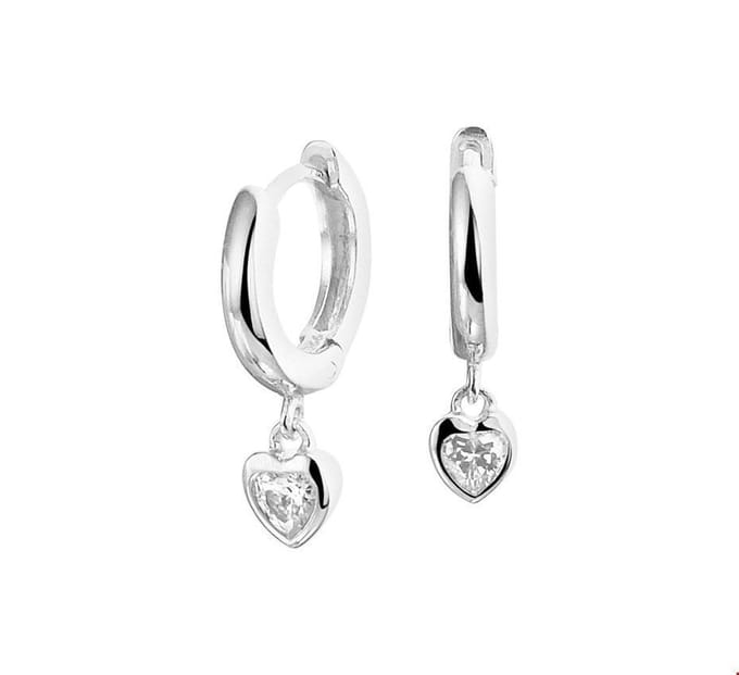 Zilver Gerhodineerde Klapoorringen hart zirkonia 1328278
