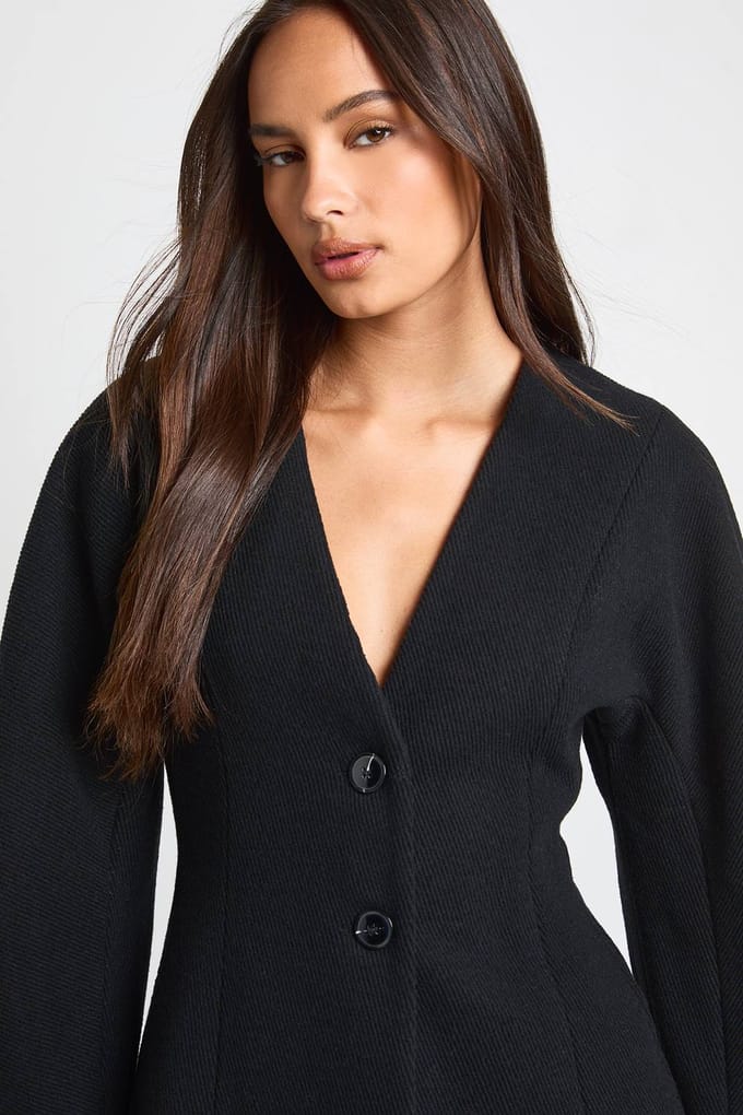 boohoo Dames Wool Look Synched Waist Coat | Black | Maat: 14
