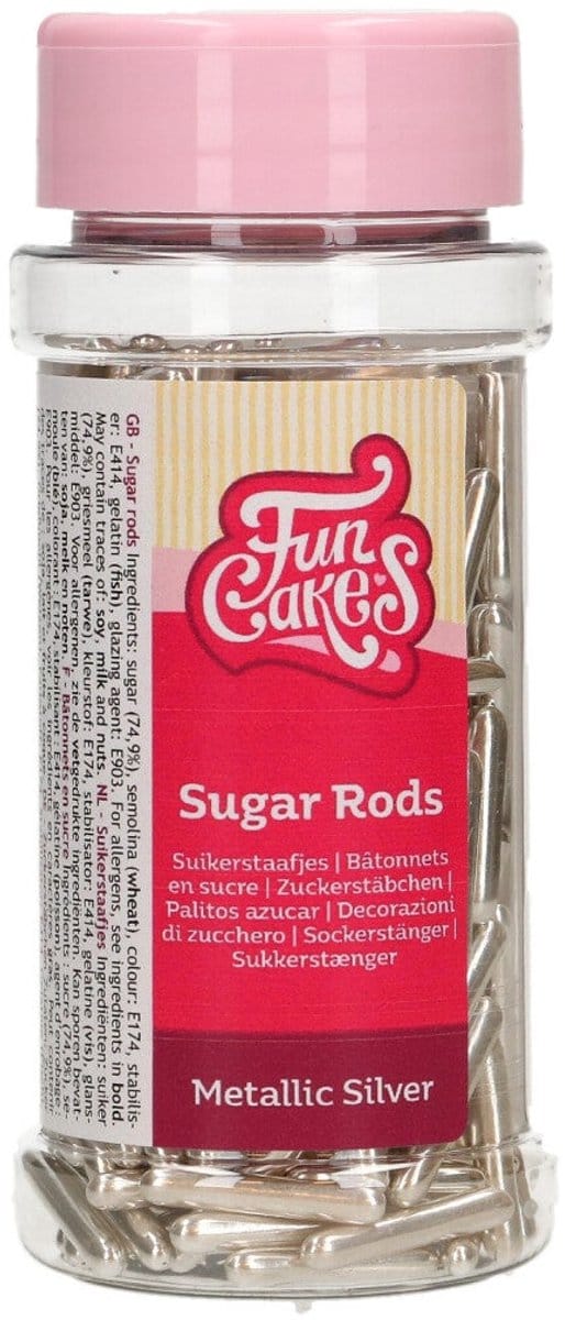 FunCakes Suikerstaafjes - Zilver - 70g - Metallic Sugar Rods XL - Eetbare Taartdecoratie