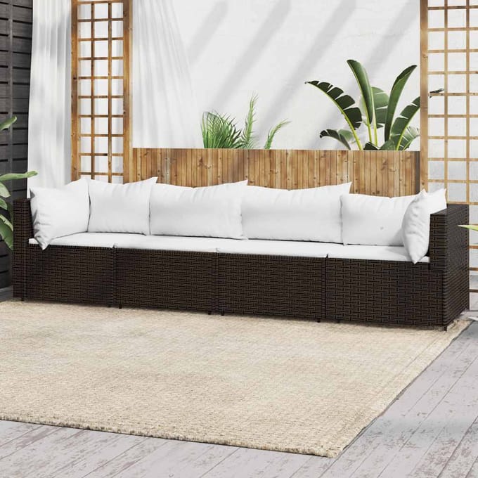 vidaXL - 4-delige - Loungeset - met - kussens - poly - rattan - bruin