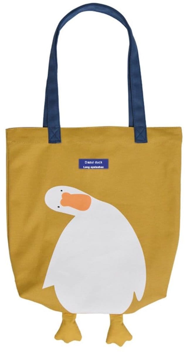 Dailygoods- Tote Bag Lichtgewicht - Herbruikbare Boodschappentas - Canvas Shopper - Draagtas met Rits - 3D Eend Ontwerp - Grote Capaciteit