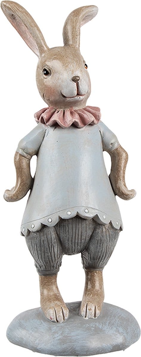 Clayre & Eef Decoratie Beeld Konijn 19 cm Beige Blauw Kunststof