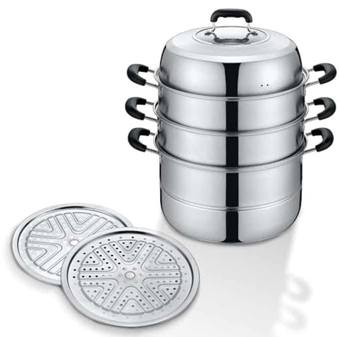3 Tier RVS Stoomset 32 cm voor Gezond Koken