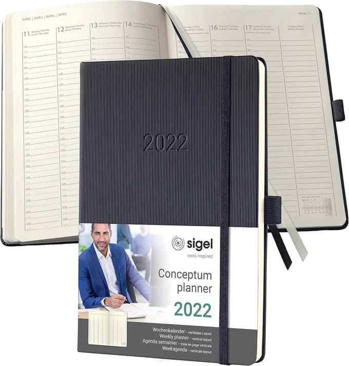 Weekagenda A5 zwart met elastiek - 192 pagina's, 80 g, 2022