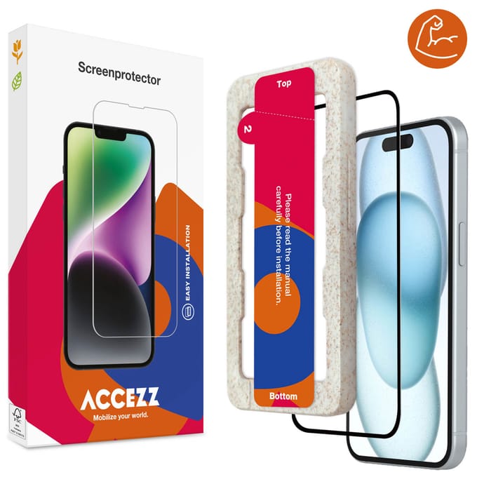 Accezz Triple Strong Full Cover Glas Screenprotector met applicator voor de Apple iPhone 14 Pro Max / 15 Plus / 16 Plus - Transparant