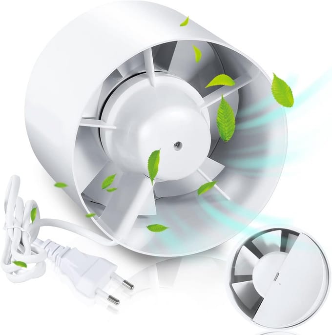 Inline Buisventilator met Terugslagklep en EU-Stekker voor Badkamer en Broeikas