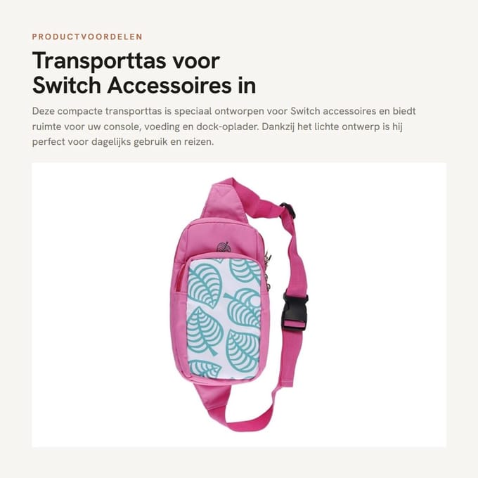 Dailygoods - Transporttas voor Switch Accessoires in Roze met Schouderband