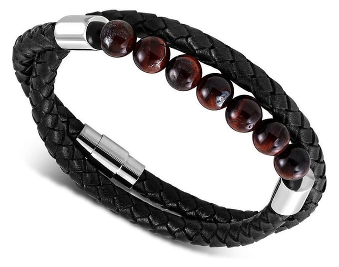 Amanto Armband Dogus B - Leer - Tijger Oog - 6mm - 21cm