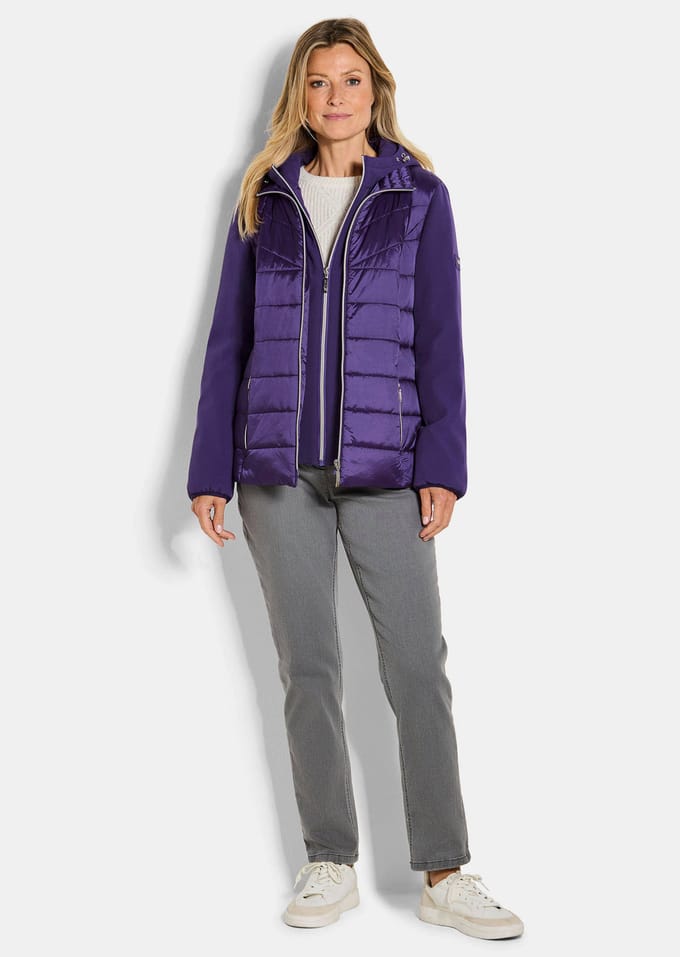 Gewatteerd jack met mouwen van softshell - paars - Gr. 38 van Goldner Fashion