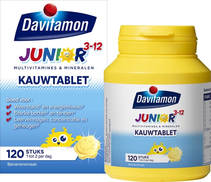 Davitamon Junior 3+ kauwvitamines - multivitamine kinderen - banaan - 120 stuks