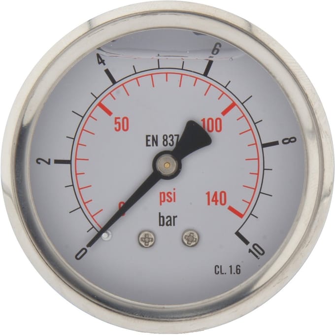 0..160 Bar Glycerine Manometer Achteraansluiting RVS/Messing 63 mm Klasse 1.6 - ML016063SHG