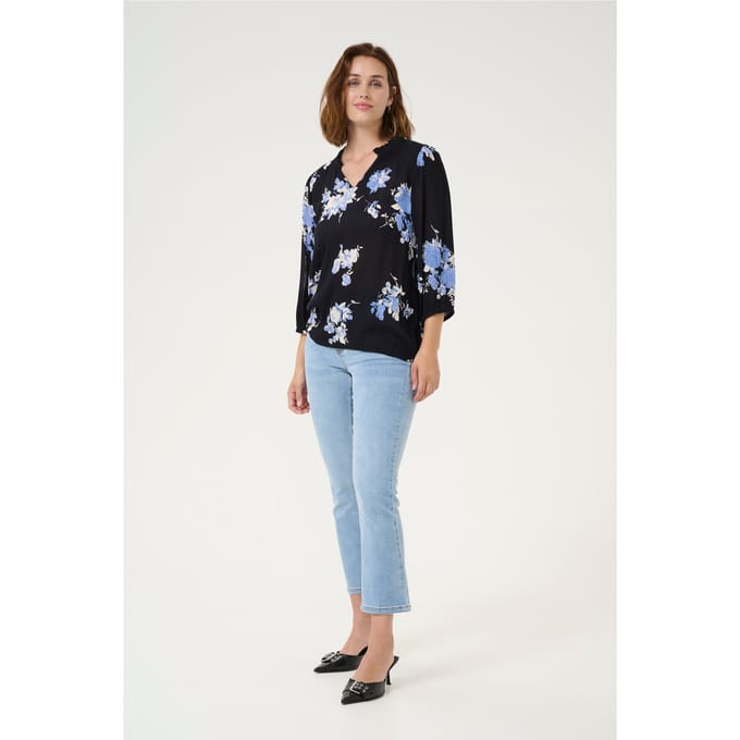 Blouse met lange mouwen Regular fit Black / Blue Flower Print black blue