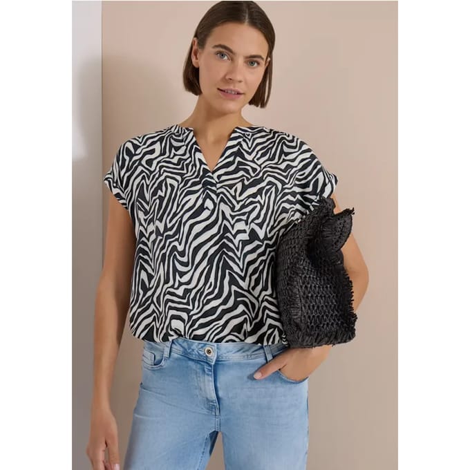 Blouse met gespleten hals en zebraprint